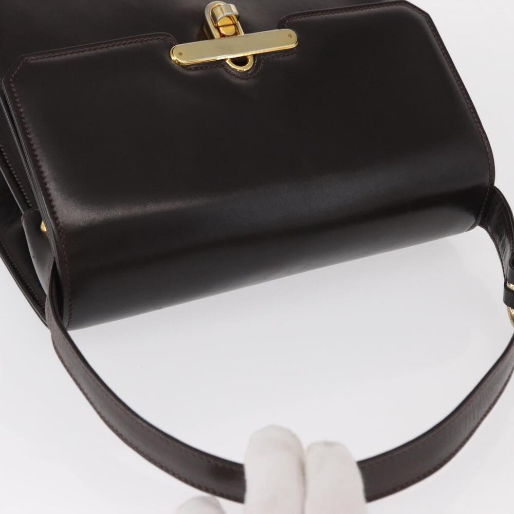 GUCCI Hand Bag Leather Dark Brown Gold Auth 161217 - Picture 6 of 16